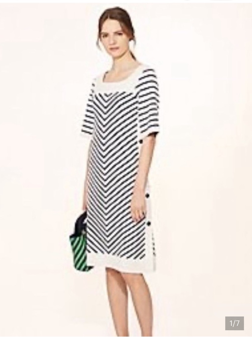 Tory Burch White and Navy Chevron Knit Midi Dress